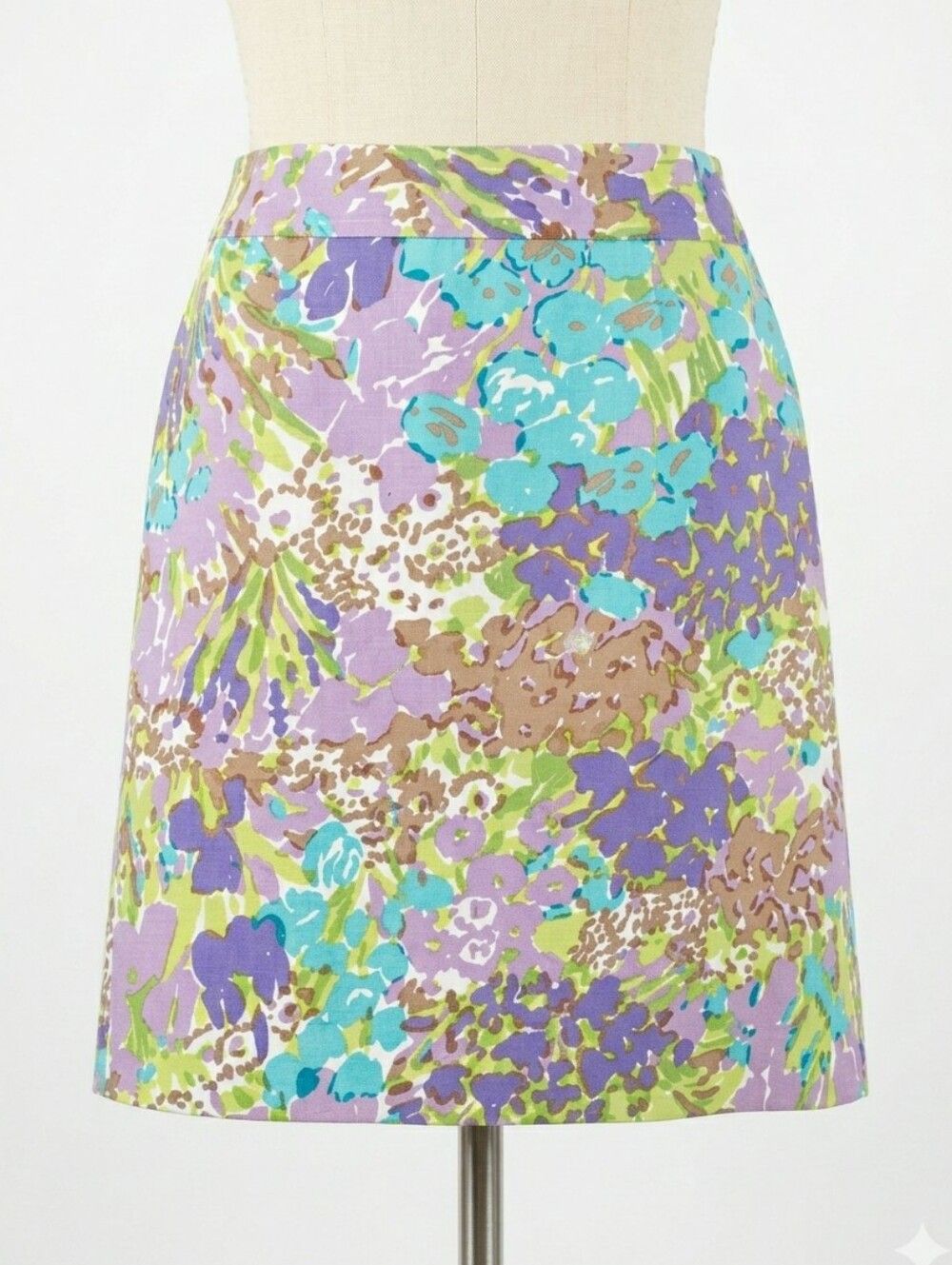 TALBOTS Watercolor Floral Cotton Blend A-Line Skirt Purple Turquoise Size 6
